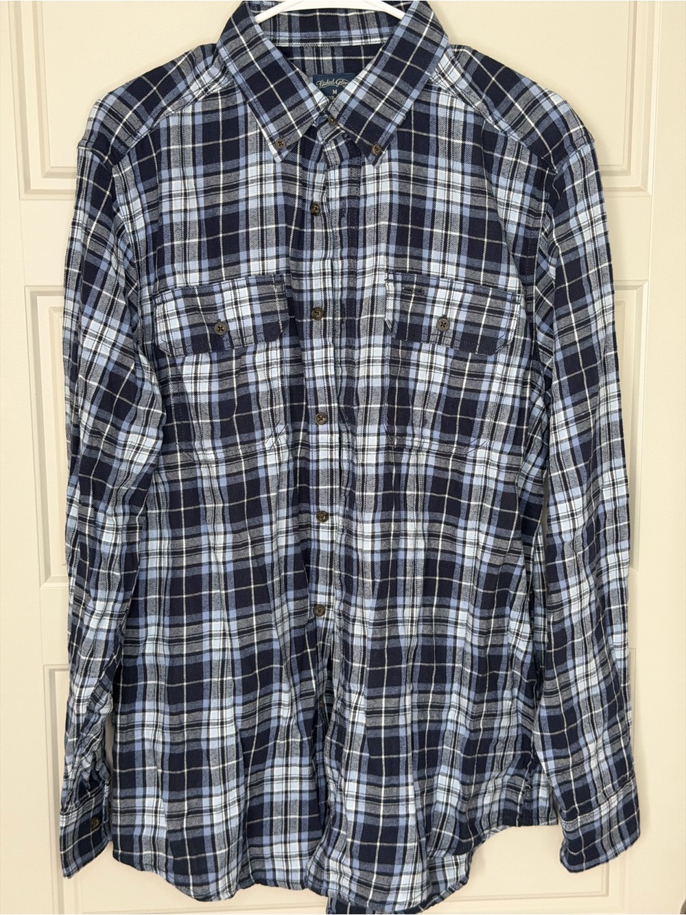 Faded Glory Plaid Long Sleeve Button-Down Flannel Shirt Blue White M (38-40)